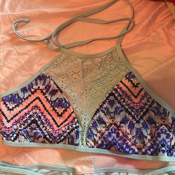 mint blue tie dye swimsuit top - Picture 3 of 5